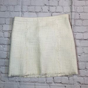 Kenar Skirt Ivory Woven Textured Cotton Skirt Raw Hem Size 4
